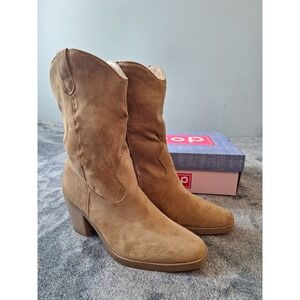 Pop Vegan Suede Cowgirl Boots Womens 10 Brown Side Zip Western‎ Festival Rodeo